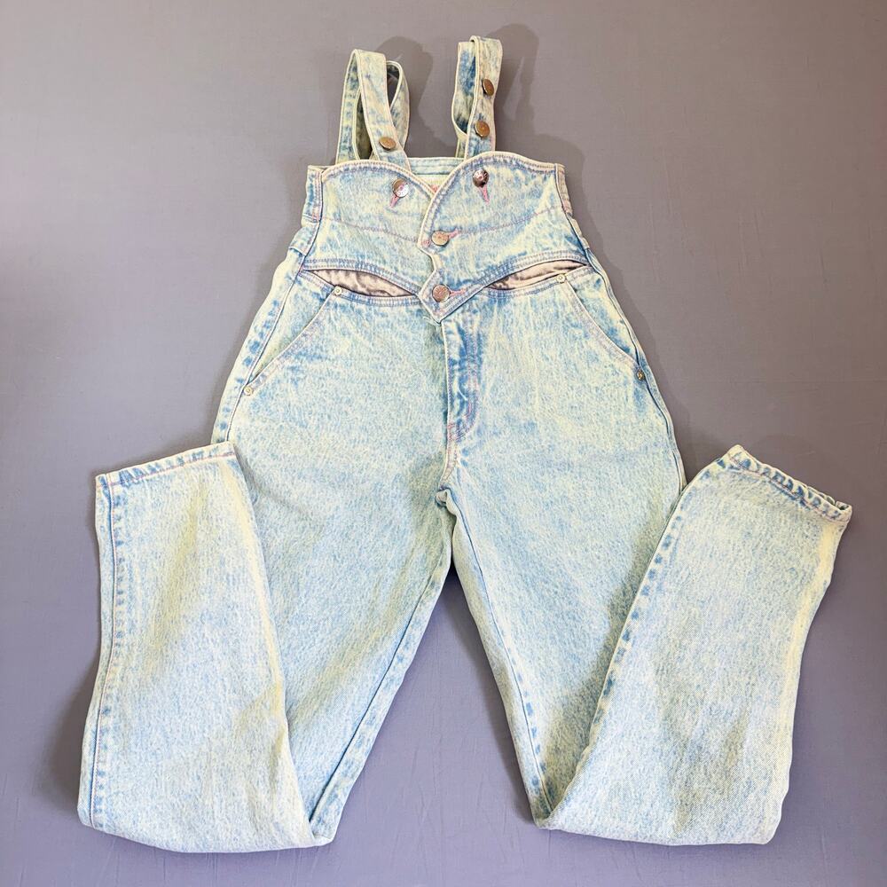 Vintage 90s Ethics Acid Wash Overalls Removable Straps XS